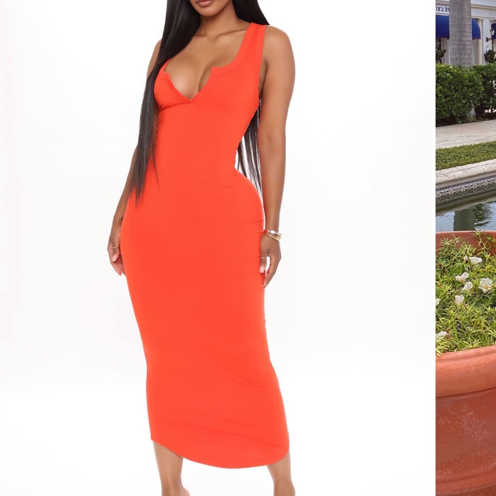 Orange midi dress